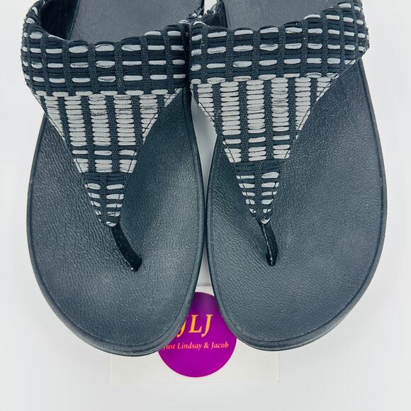 FitFlop Women's Lulu Art-Denim All Black Toe Post Sandals FB2-090 Size 8 - Picture 4 of 11